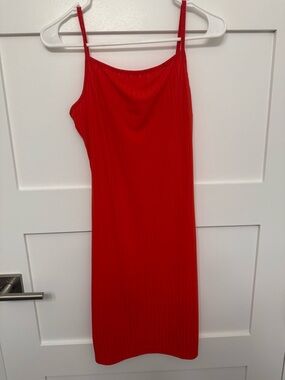 SHEIN Red Ribbed Mini Slip Dress